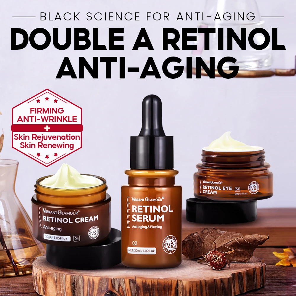 Vibrant Glamour Retinol Set  Face Cream+Face Serum+Eye Cream Retinol Anti-Aging Whitening Lightens Spots Reduces Fine Lines 3pcs