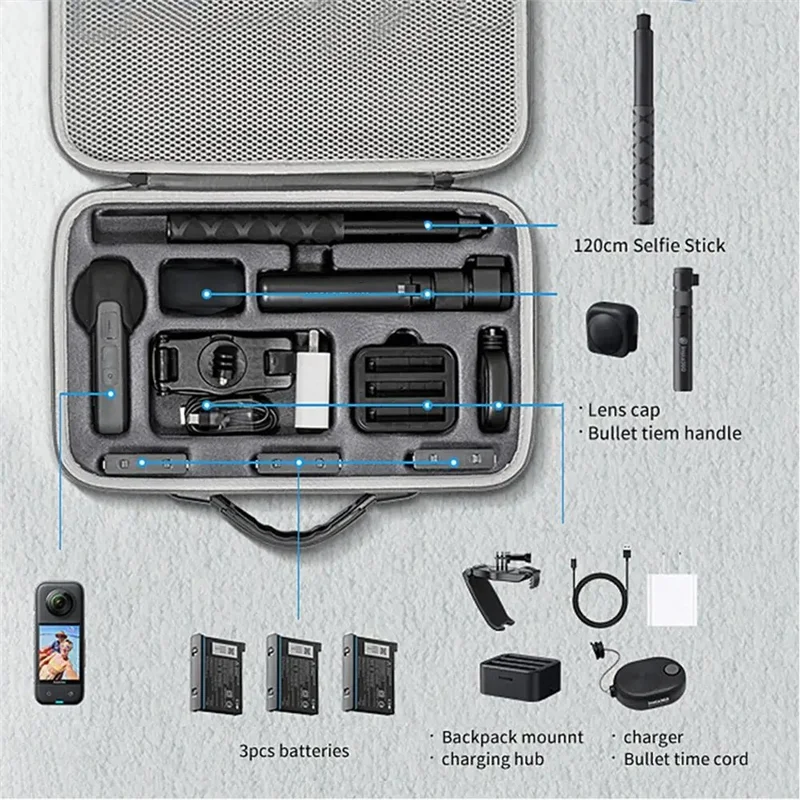

【Flash Sale】1 PCS Carrying Case Gray PU+Spandex For Insta 360 X3 Storage Bag Action Camera Handbag Box For Insta 360X3