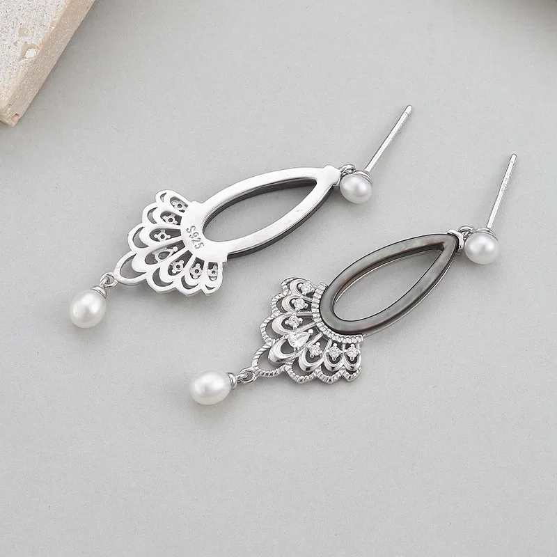 S925 Sterling Silver Charms Studs Earrings for Women Hollow Flower Sea Shells Pearl Tassel Ear Studs Fashion Jewelry Wholesale