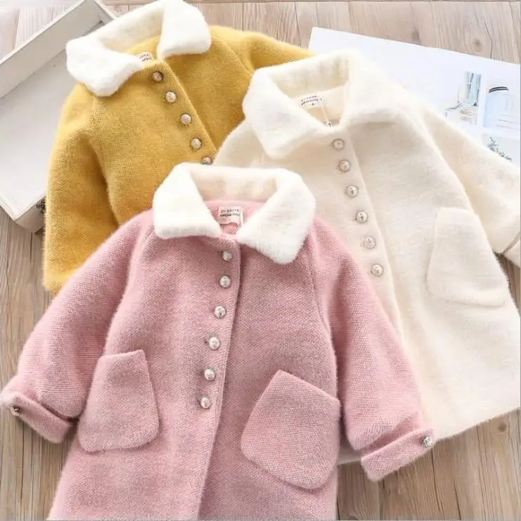 Girls' Mink Velvet Thickened Padded Jacket New Foreign Winter Clothing Children's Medium and Long Woolen Coat