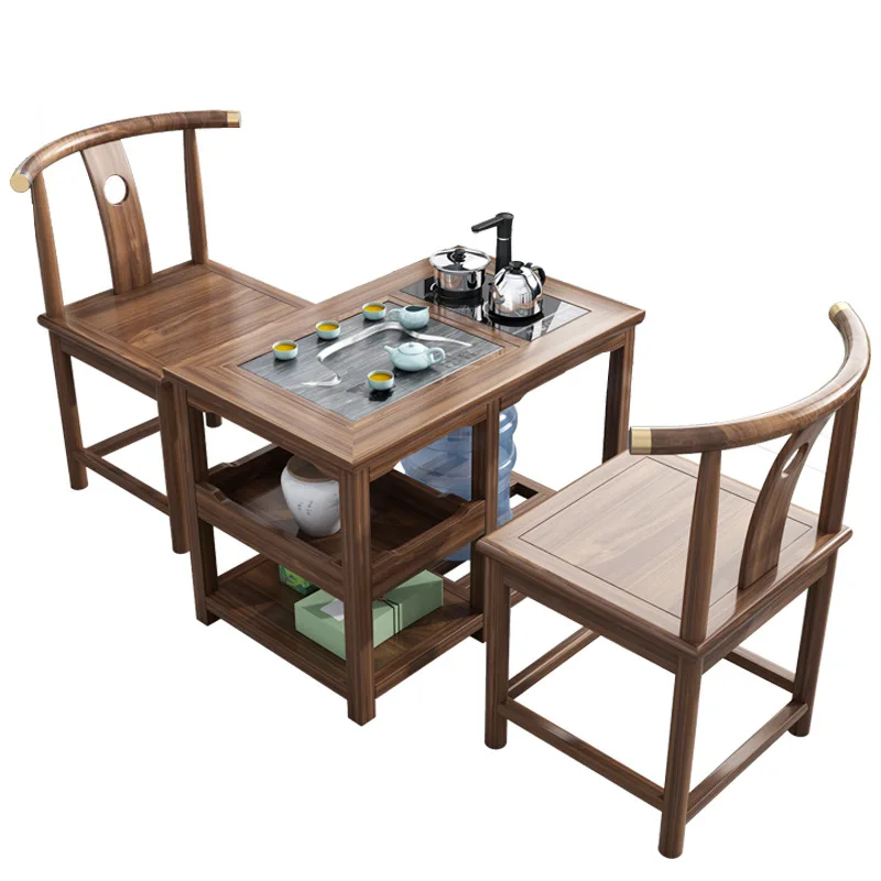 All solid wood balcony tea table and chair combination elm tea drinking household   table tea storage small coffee table new C