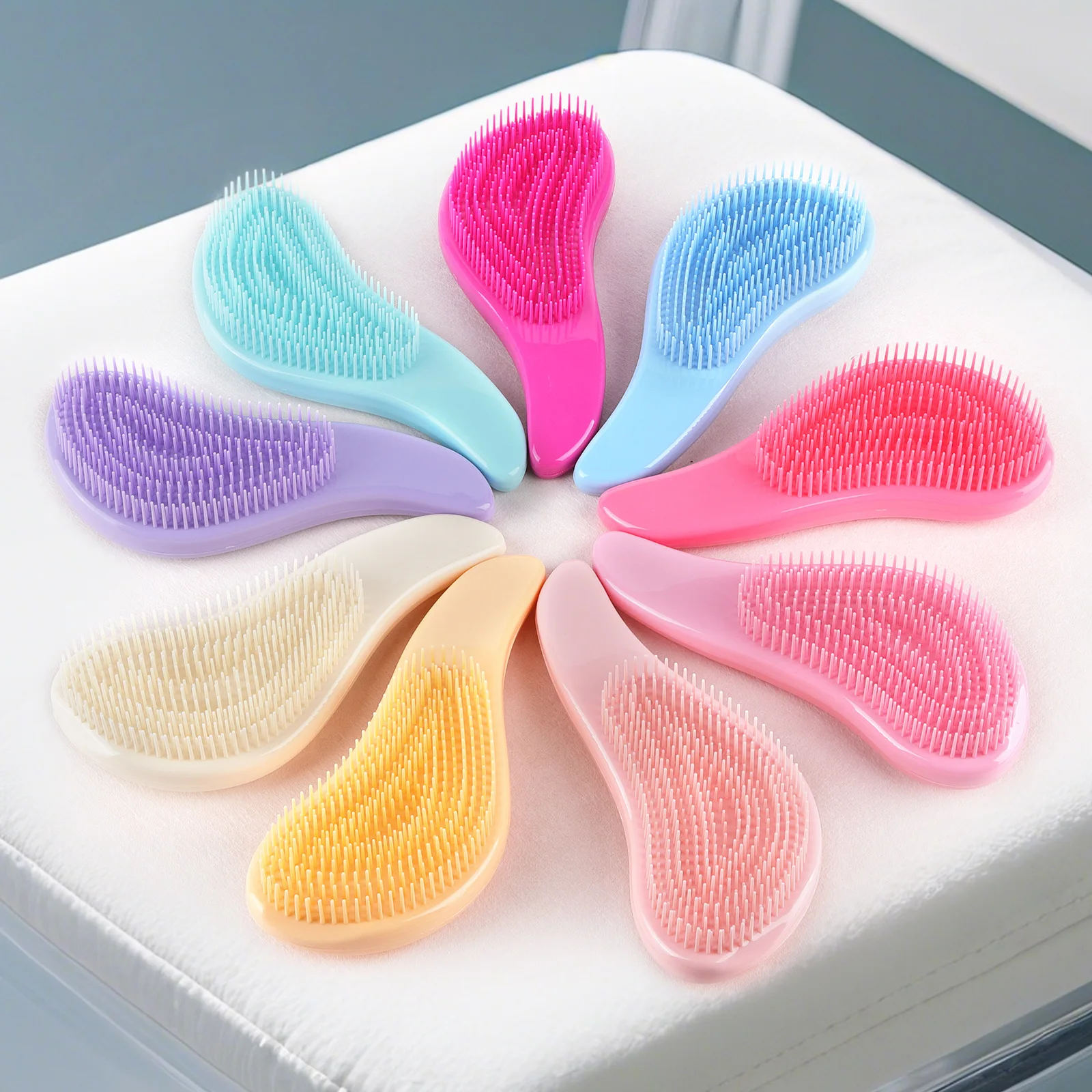 1 pieza Cepillo desenredante con mango colorido, antiestático, mini cepillo de masaje para el cabello, cepillo de masaje para el cabello largo y mojado para ducha, herramientas de peinado para salón