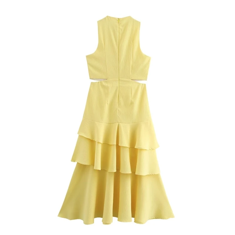 Em camadas babados hem design verão sem mangas vestido feminino casual festa wear chiffon elegante moda roupas