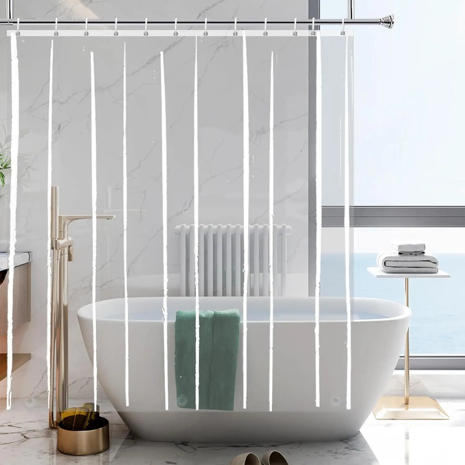1 Stück transparente Duschvorhang-Einlage mit unteren Magneten und Metallösen – leichter Badezimmer-Vorhang aus Kunststoff, Badvorhang-Dekor – Detail 1
