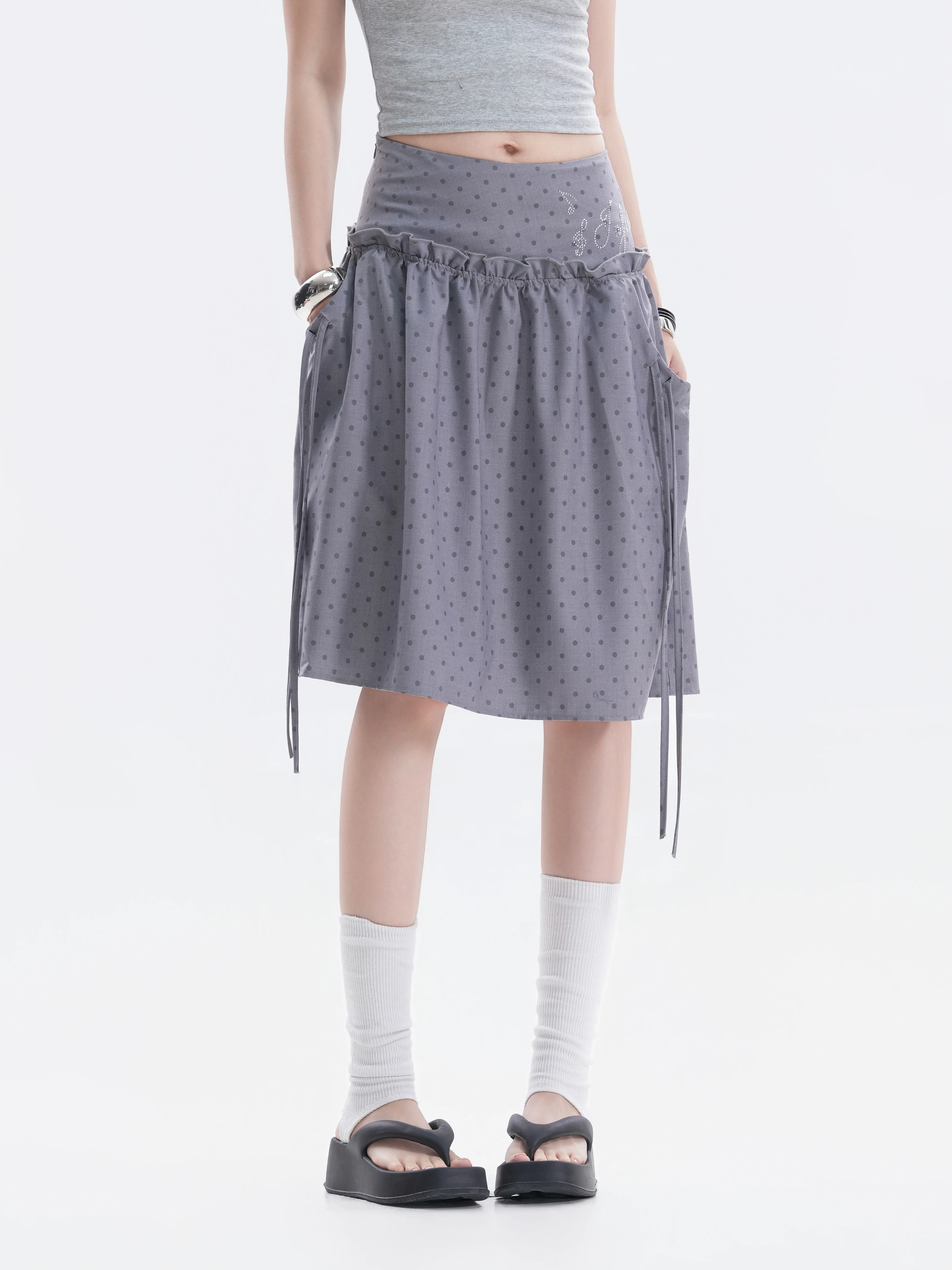 CleanFit Polka Dot Wooden  Bow Tie  Skirt Women's Summer Anti-Aging Short Skirt Korean Style Pure Desire Print Wave