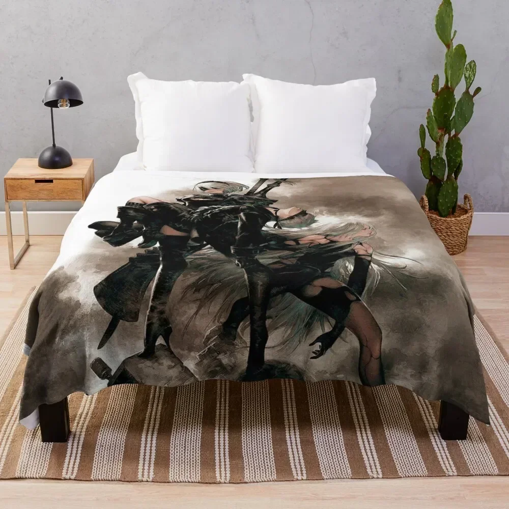 Nier Automata 9S A2 2B Throw Blanket Hairy Quilt Blankets