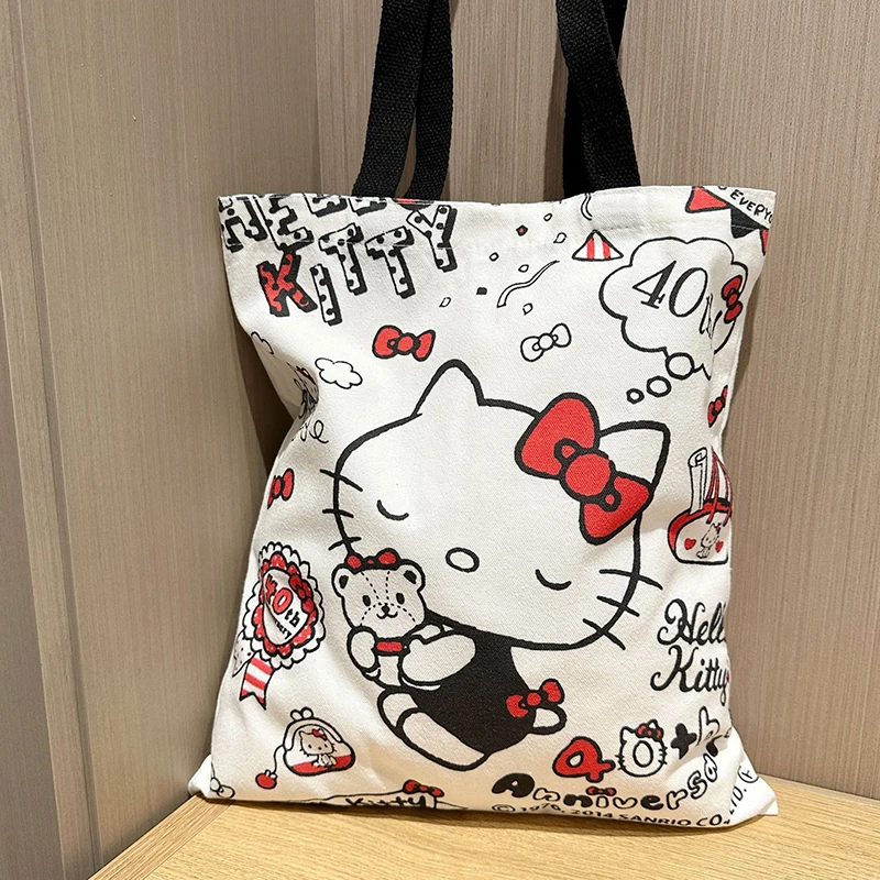 Hello Kitty płócienna torba Sanrio Kawaii urocza duża pojemność torebka studencka Cartoon Tote damskie torby na zakupy na ramię prezenty dla