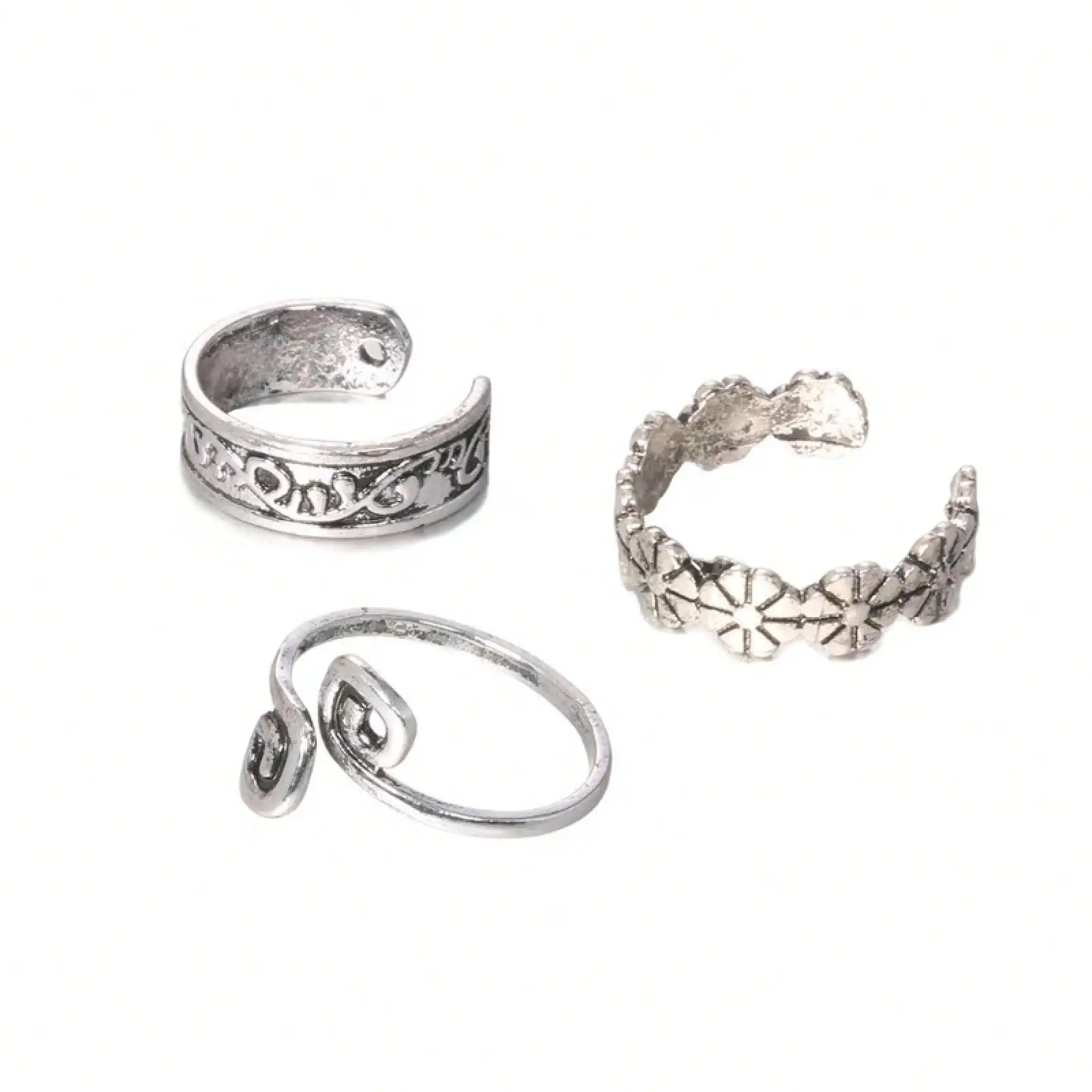 

New Floral Pattern Open Rings, A Versatile Summer Set Of 3 Pieces Including Knuckle Rings And Beach Toe Rings, With Exquisite Design That Showcases A Unique Style. They Easily Match Various Outfits And Can Add A Touch Of Fashion Charm To Your Look, Whethe