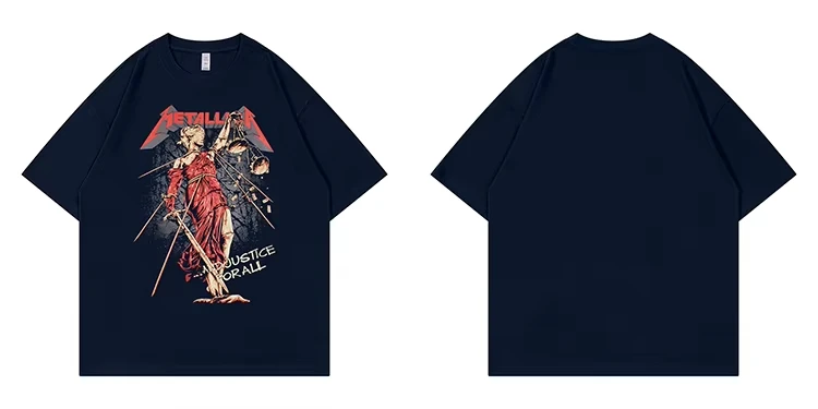 

2025 Summer Pure Cotton Round Neck Rock Short Sleeve T-shirt for Men and Women Metallica Metal Band Retro American Street Vtg