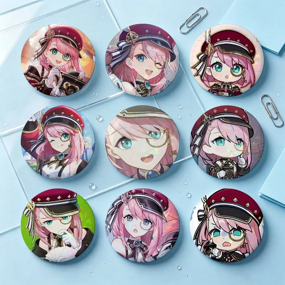 Charlotte Genshin Impact Badges 25 32 44 58 75 Mm Round Cosplay Pin Bag Decor Fans Collect Friends Gifts Brooch Souvenir