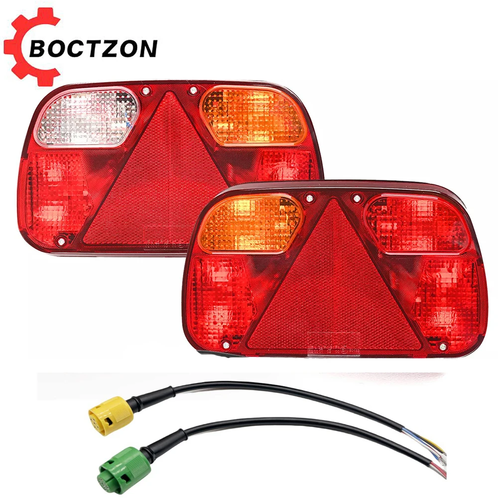 2PCS 12V Rear Tail Light Rear Stop Brake Turn Signal Reverse License Plate Lamp Indicator Reflector 5 Core Truck Trailer Caravan