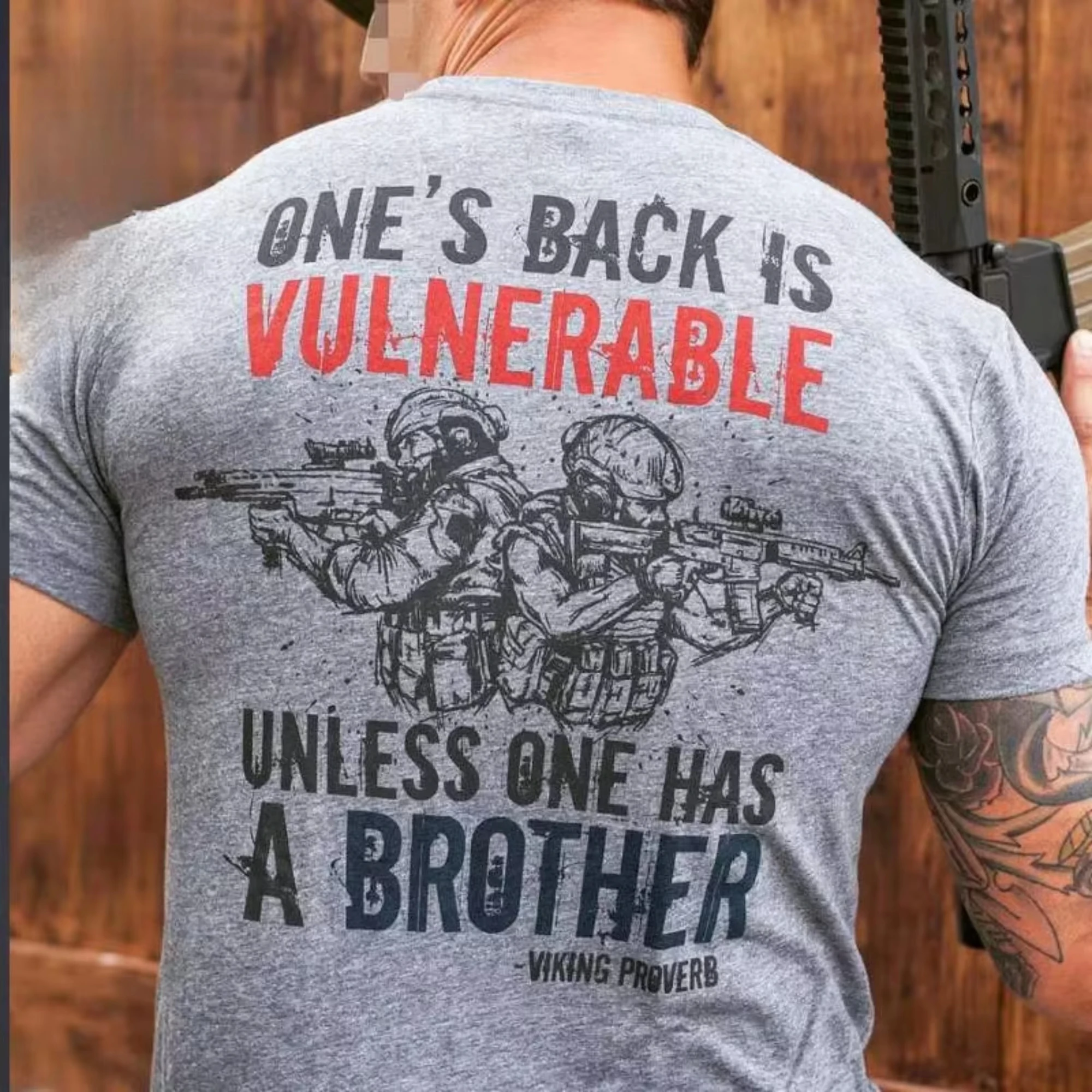 2026 new Viking Proverb Brother Soldier Graphic T-Shirt, Military Tactical Streetwear, 100% Cotton Oversized Tee for Men