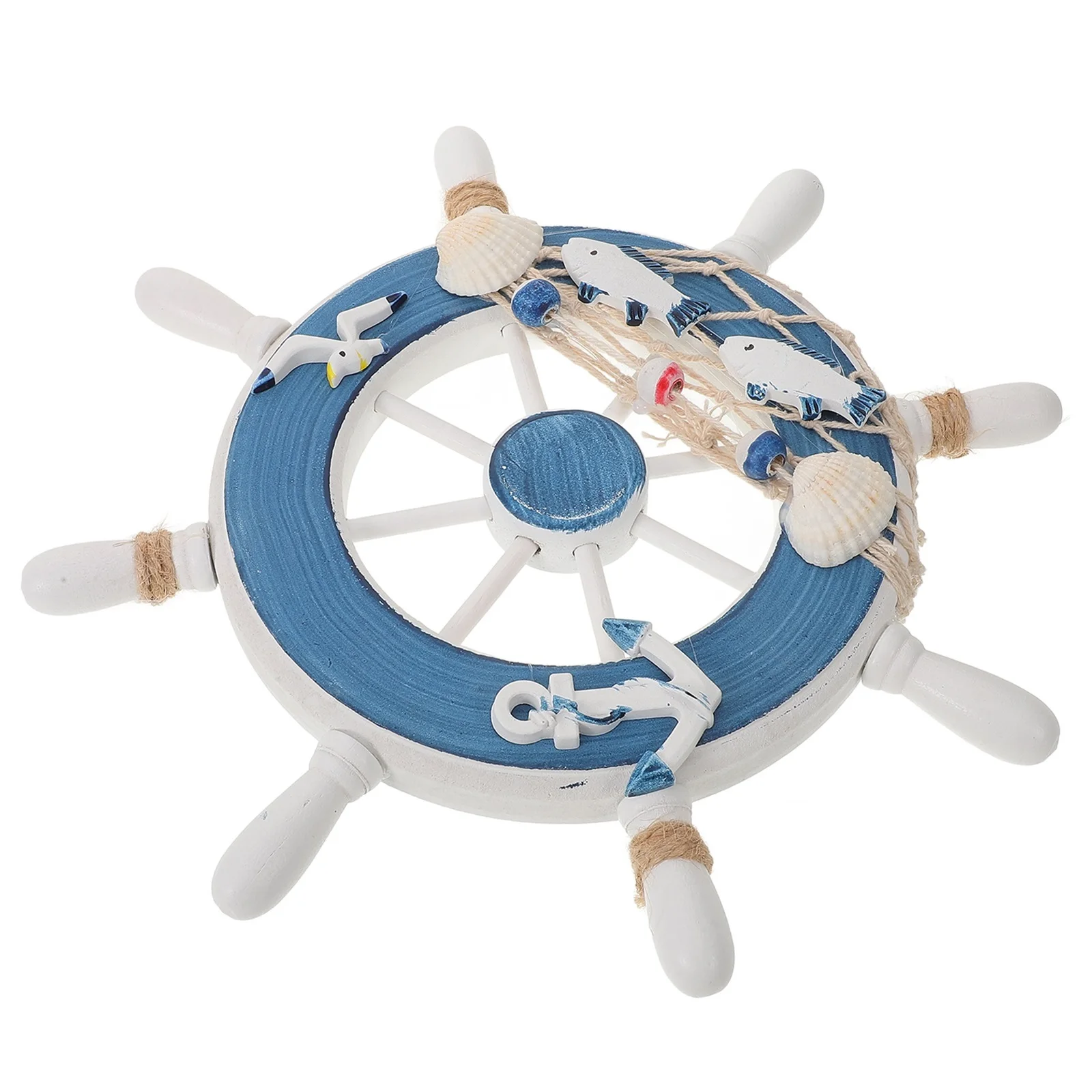 

Wooden Ship Wheel Wall Decor Rudder Steering Net Shells Rope Nautical Home Beach Retro Ornament Boat Model Style