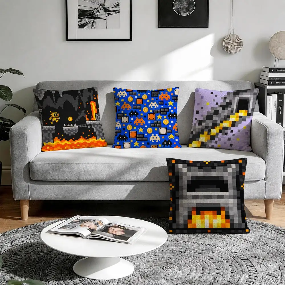 Pixel Arcade Cushion Cover 1/4Pcs Linen Throw Pillow Covers Double-Side Print Sofa Couch Living Room Decor