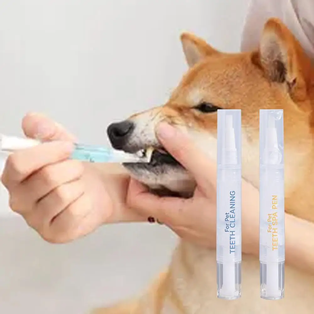 2pcs/set 5ML Dog Toothbrush Pen Plastic Natural Plants Pet Teeth Brightening Pen Transparent Cats Tartar Remover For Dog Cat