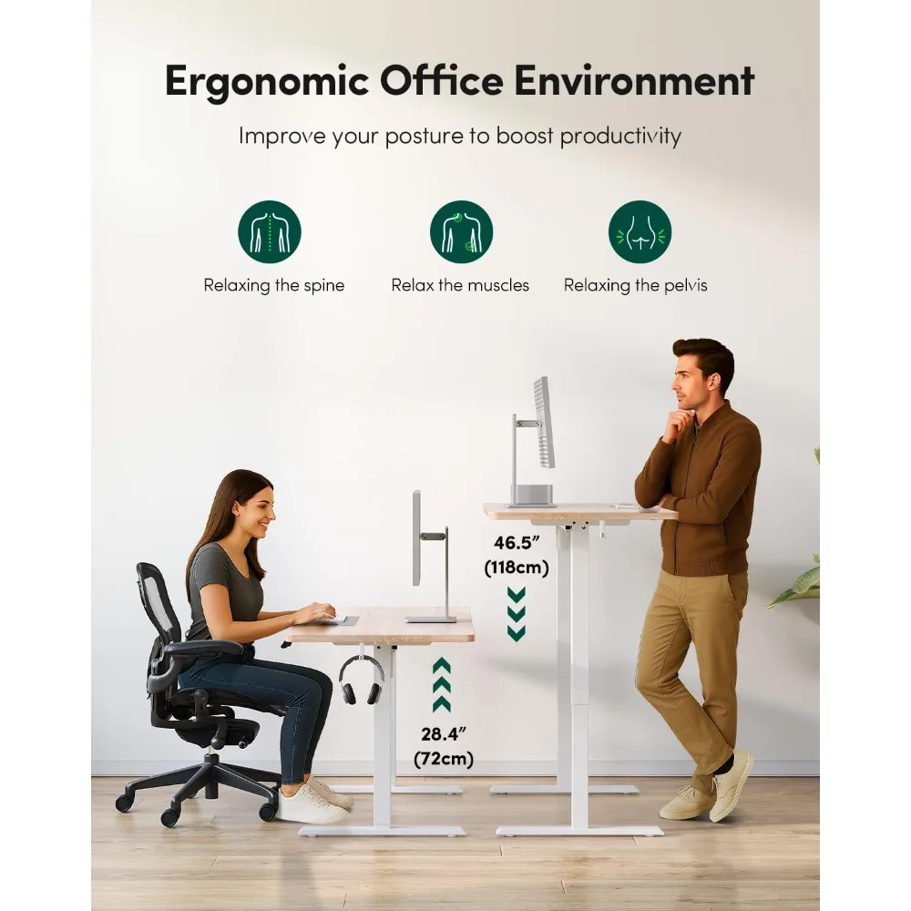 Mesa de escritório vertical de altura ajustável de uma peça, mesa de computador vertical elétrica de 48x24 polegadas, 4 metros