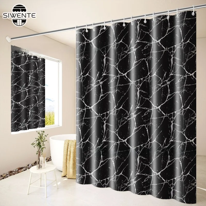 Black Marble Pattern Bathroom Partition Curtain Bathroom Shower Curtain Toilet Partition Shielding Curtain Privacy Protection