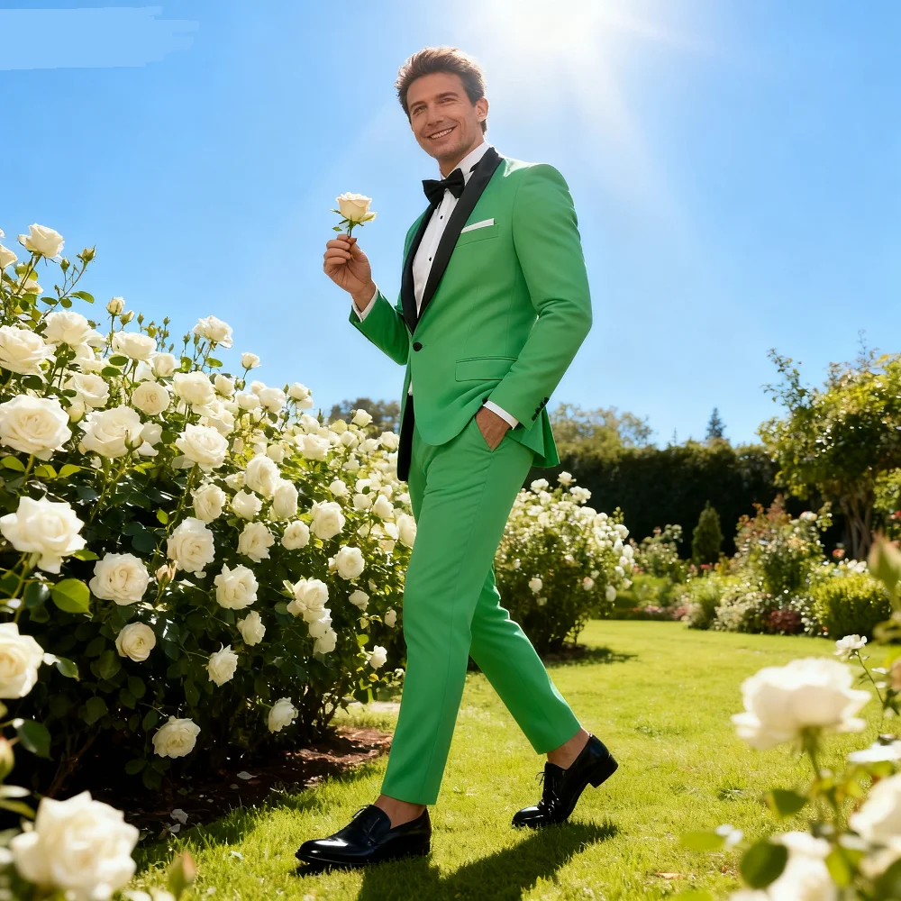 

Men's Formal Business Suit with Double Button Cuff Set Includes Jacket And Pants Sharp Collar for Party 2 Piece