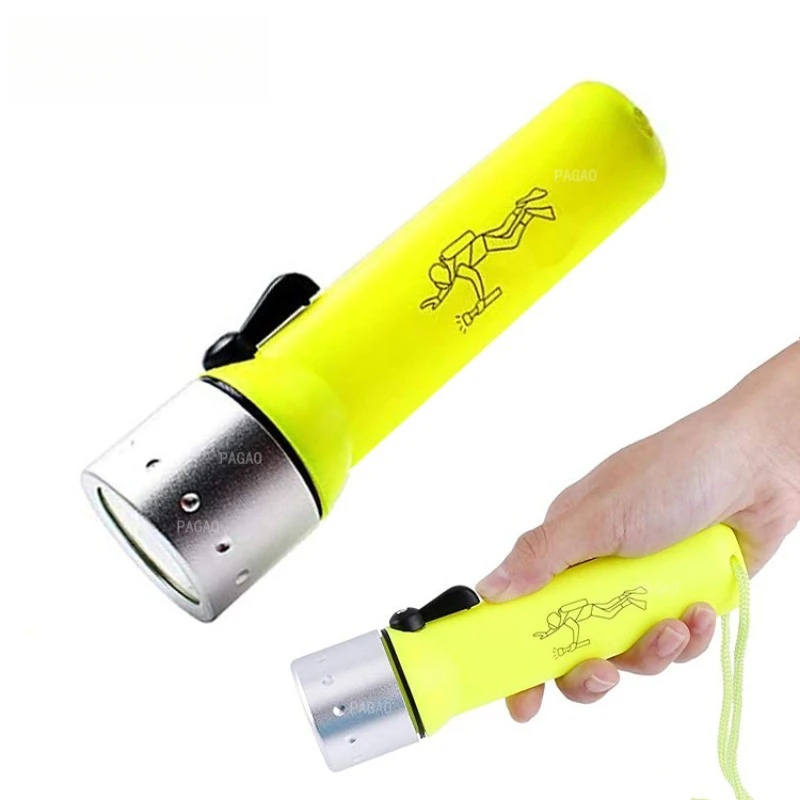 Diving Flashlight AA Battery Powered Mini Portable Underwater Illumination Light Waterproof Outdoor Long Range Torch