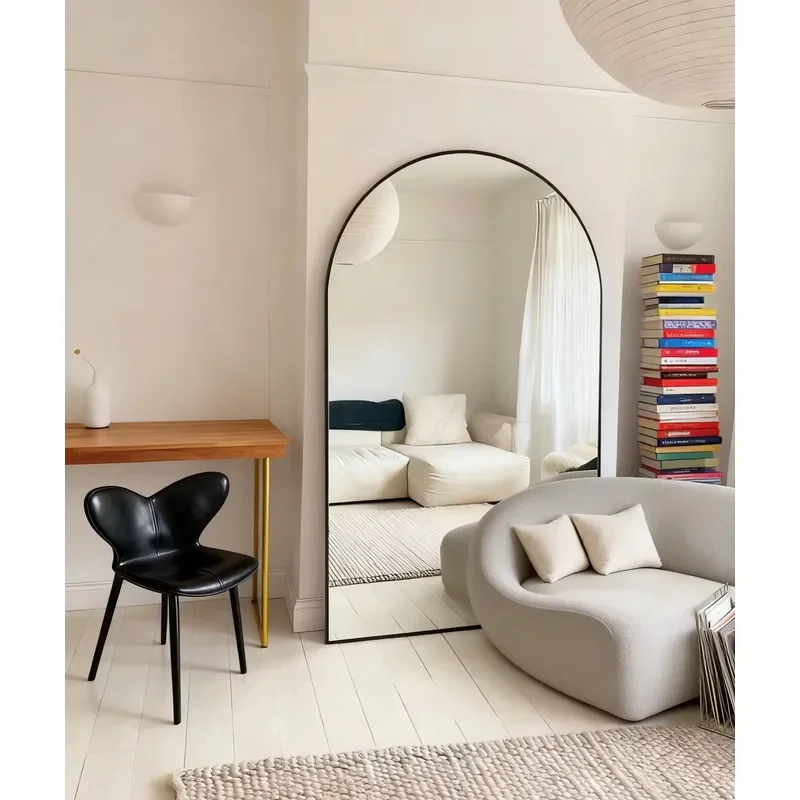 Aluminum Alloy Arched Movable Large Size Floor Mirror Full Body Standing Dressing Mirror for Bedroom Living Room Home Decor