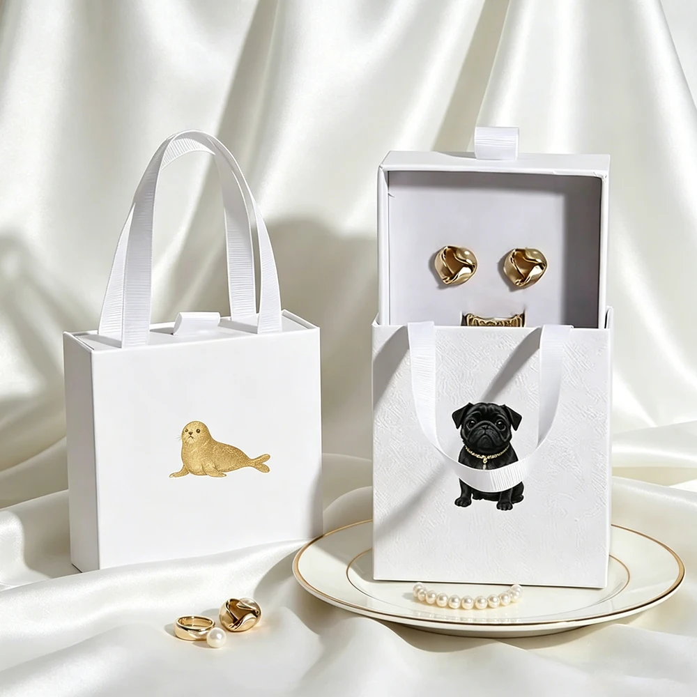 

Luxury Cardboard Drawer Sliding Box Custom Logo Pendant Earring Ring Gift Paper Packaging Textured Jewelry Boxes with White Foam