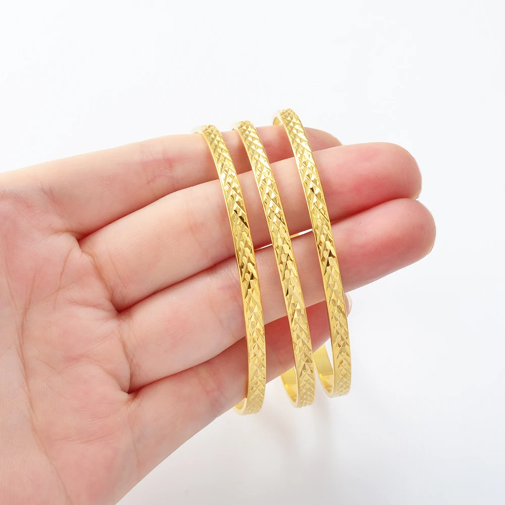 Anniyo 3PCS/Lot, Wholesale Arab Dubai Bangle for Women Girls Gold Color African Wedding Bracelet Jewelry Middle East  #152416