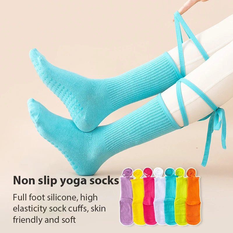 

1 Pair Yoga Socks Autumn Mid-Tube Bandage Bottom Non-Slip Silicone Pilates Gym Fitness Socks Sport Winter Indoor Cotton Socks