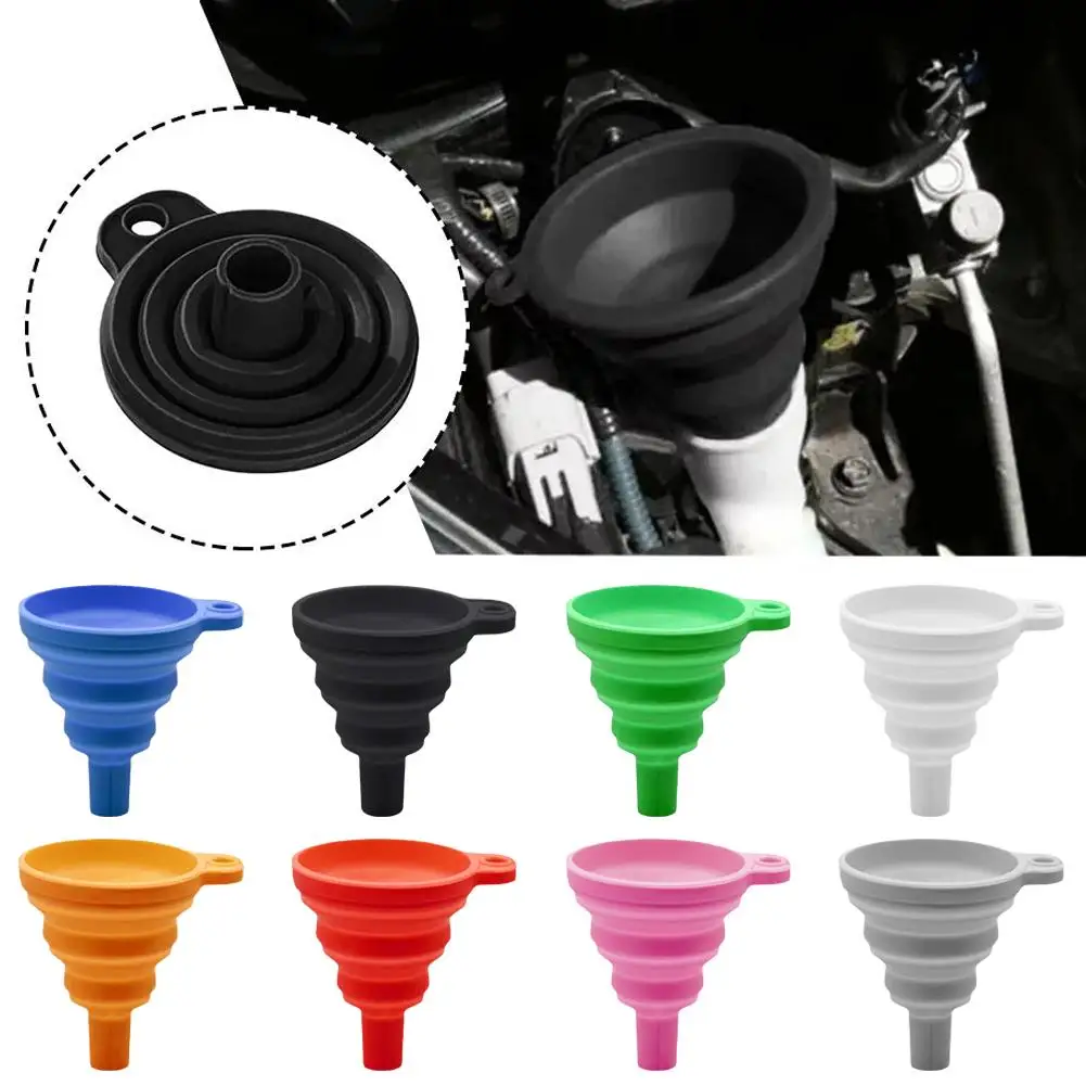 Car Engine Funnel Universal Silicone Liquid Funnel Fluid Oil Foldable Engine Washer Portable Change Funnels Change Auto Pet N0B1