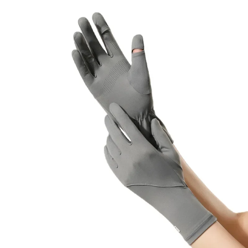 Перчатки из ледяного шелка с сенсорным экраном, высокоэластичные солнцезащитные перчатки с откидным пальцем, удлиненные анти-УФ-варежки для вождения, спорт на открытом воздухе