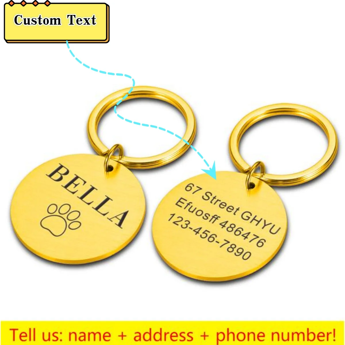 ID Tag Custom Name Anti-lost Engraved Record Tel Address Cat Puppy Personalized Paw Print Medal Pendant Pet Dog Collar Accessory