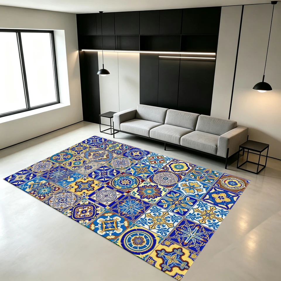 Mediterranean Tile Pattern Area Rug for Home