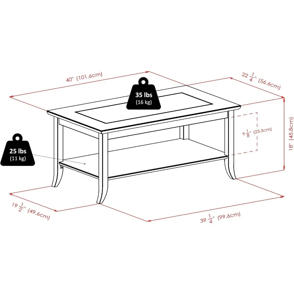 Table basse rectangulaire avec dessus en verre et étagère, table centrale expresso, chaises de salon, thé et café