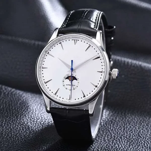 39mm Luxury New Moon Phase Men Automatic Mechanical Watch  Black Leather Sport Watches