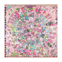 Manual Hand Rolled Twill Silk Scarf Women Hopi Print Square Scarves Wraps Echarpes Curled Foulard Femme Bandana Hijabs 90CM