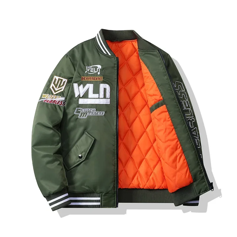 Chaqueta Bomber de béisbol gruesa abrigo de lana informal Otoño Invierno hombres suelto al aire libre Vintage cálido cuello alto cárdigan rompevientos