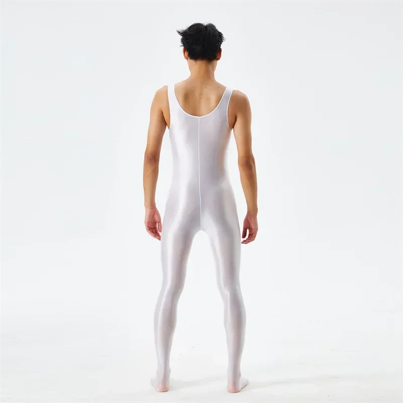 Plus-size Oily Luster Silky Jumpsuits for Men and Women with High Elastic Open Gear Free Sexy Transparent Breathable Tight