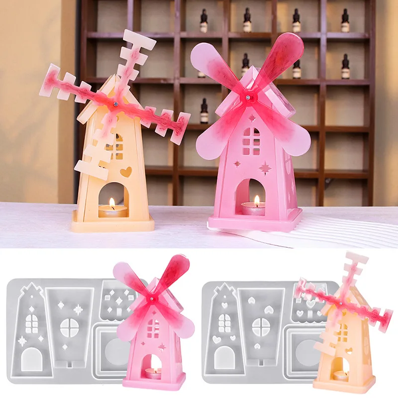

Rotating Windmill Candle Mold DIY Craft Kit Silicone Christmas Holiday Decor Glowing Gypsum Ornaments Handmade Gift Home Art