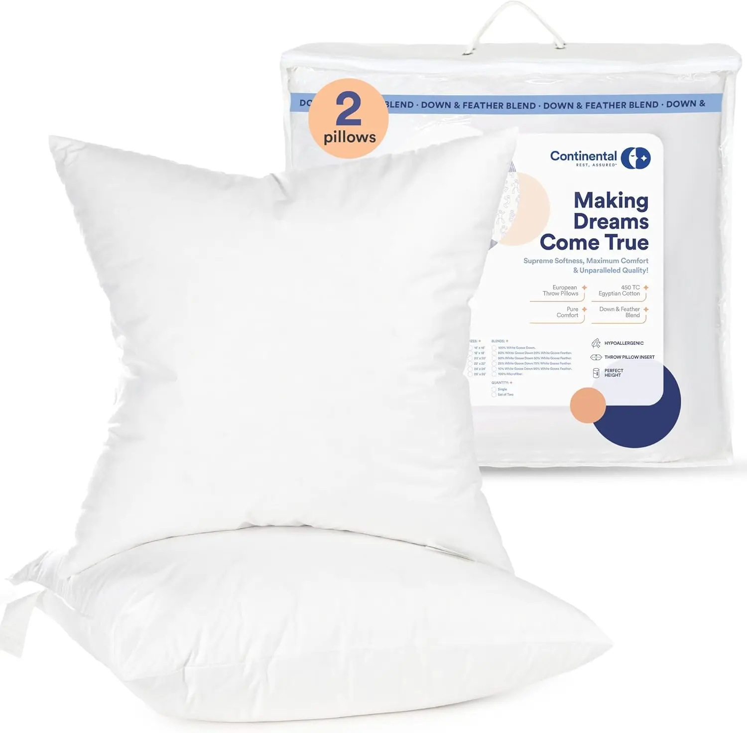 

Euro Pillow Inserts 26x26 Set Of 2 White Goose Down Feather Fill Soft Decorative Couch Bed Sofa Living Room Luxurious Comfort Su