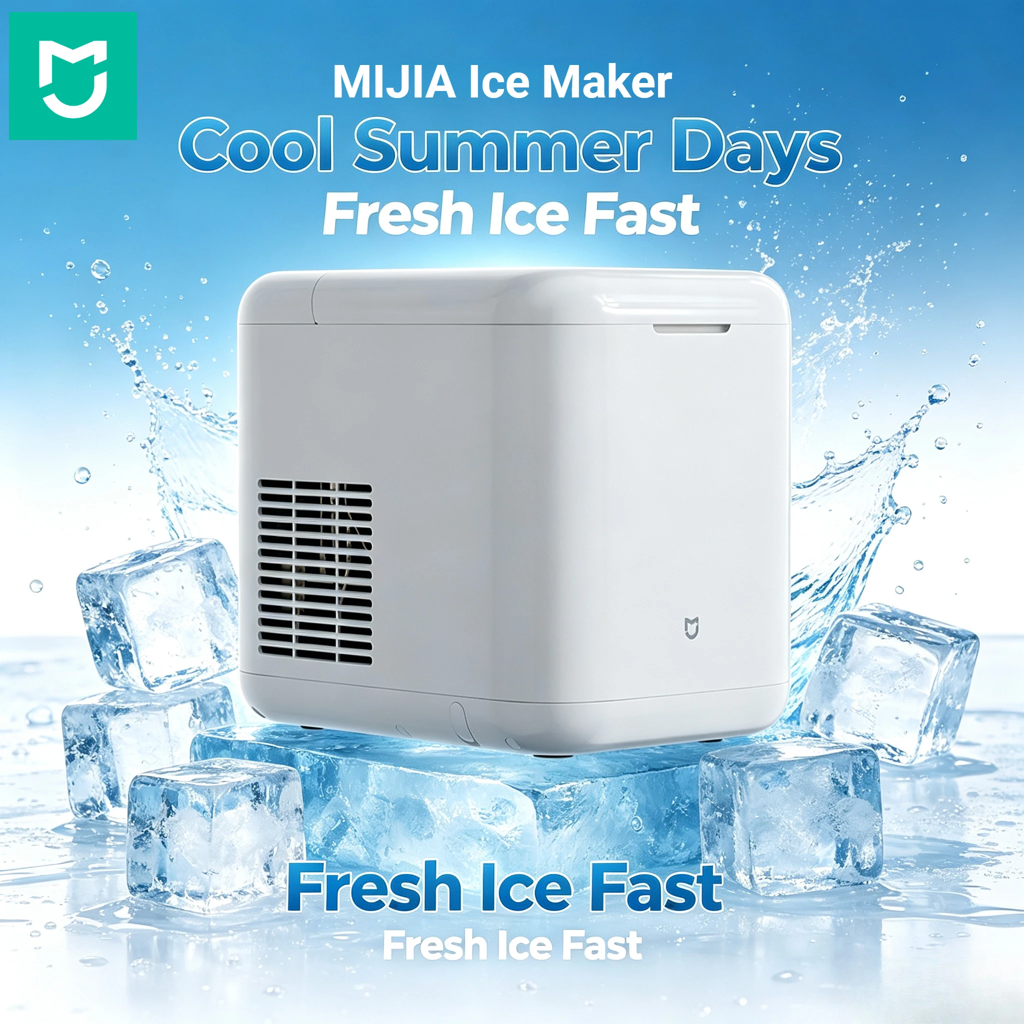 New Mijia Portable Automatic Ice Maker Machine 2 Ice Sizes Fast Ice Making Countertop Ice Cube Maker for Kitchen Party Camping