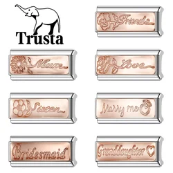 Trusta 2024 Classic Heart Charm Italian Links 9mm Bracelet Stainless Steel For Girl Boy Birthday Gift DIY Jewelry Wholesale N012