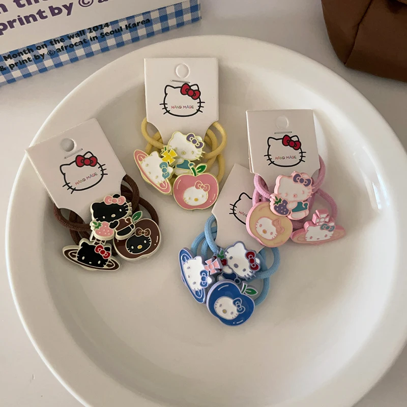 Sanrios Hellokittys Elasticity Hair Ties for Women Hair Rings Soft Hair Ropes Durable Rubber Bands Solid Color Girls Headdress
