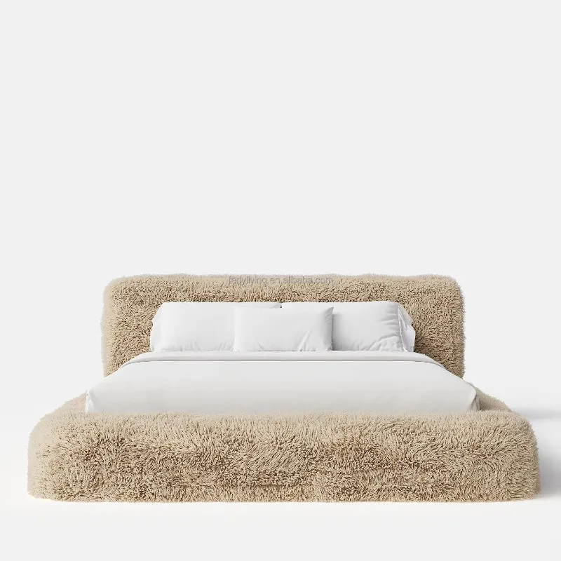 

Luxurious and comfortable bedroom furniture set king bed classic double sheepskin platform bed