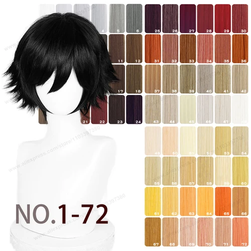 Imagen 1 del producto Peluca de Cosplay de Anime mejorada de 32cm con extremos cortos volteados, pelo sintético resistente al calor para hombre y mujer, color blanco puro, plateado, negro, marrón y rojo