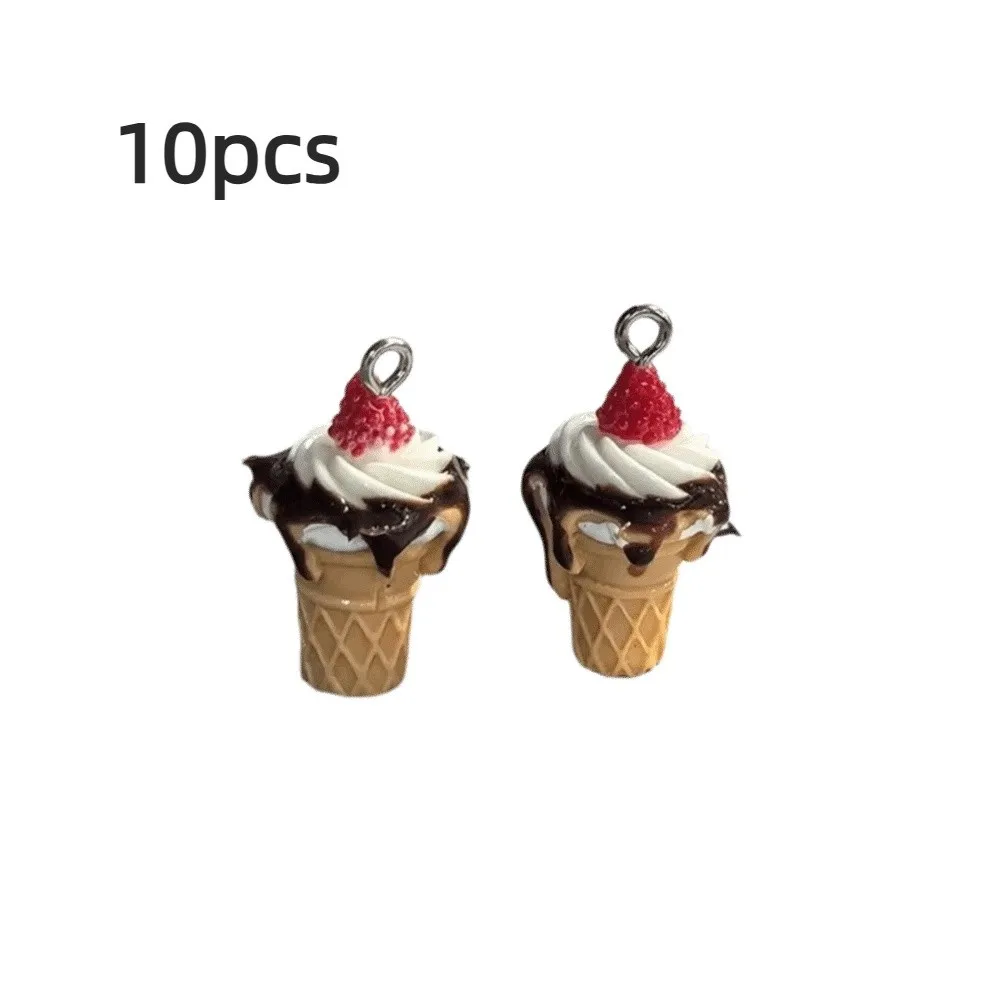 10pcs Cute Simulated Ice Cream Charms Resin 3D Miniature Food Pendant Strawberry Jam Earring Bracelet Charm For Jewelry Make