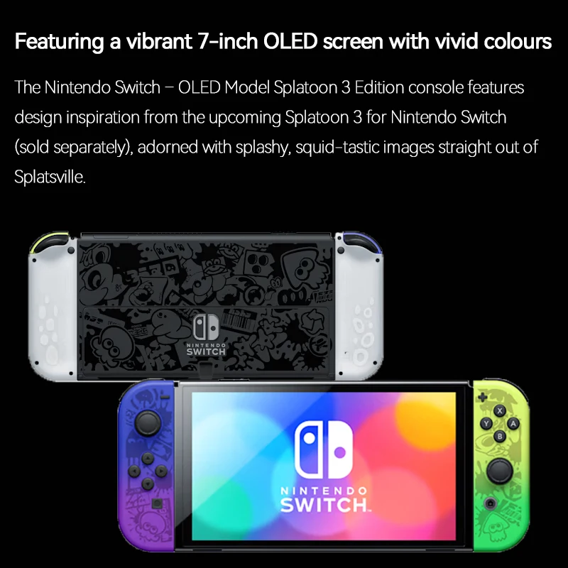 Nintendo Switch OLED Model Splatoon 3 Edition Video Game Console with Joy Con 7 Inch Screen 64GB TV Tabletop Handheld Mode