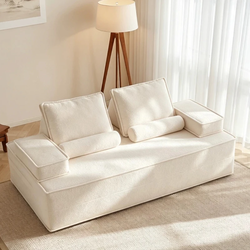 Modular Sofa Bed Vacuum Compressed Sponge Fabric Cream Couch Sofa 2 Seater Sponge Lazy Living Room Canape Apartment Furniture