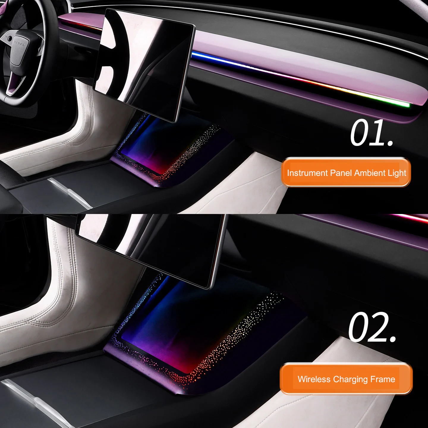 For Tesla Model Y Juniper Laser Carved Starry Sky Atmosphere Light Strip for Model 3 Highland Wireless Charging Ambient Lighting