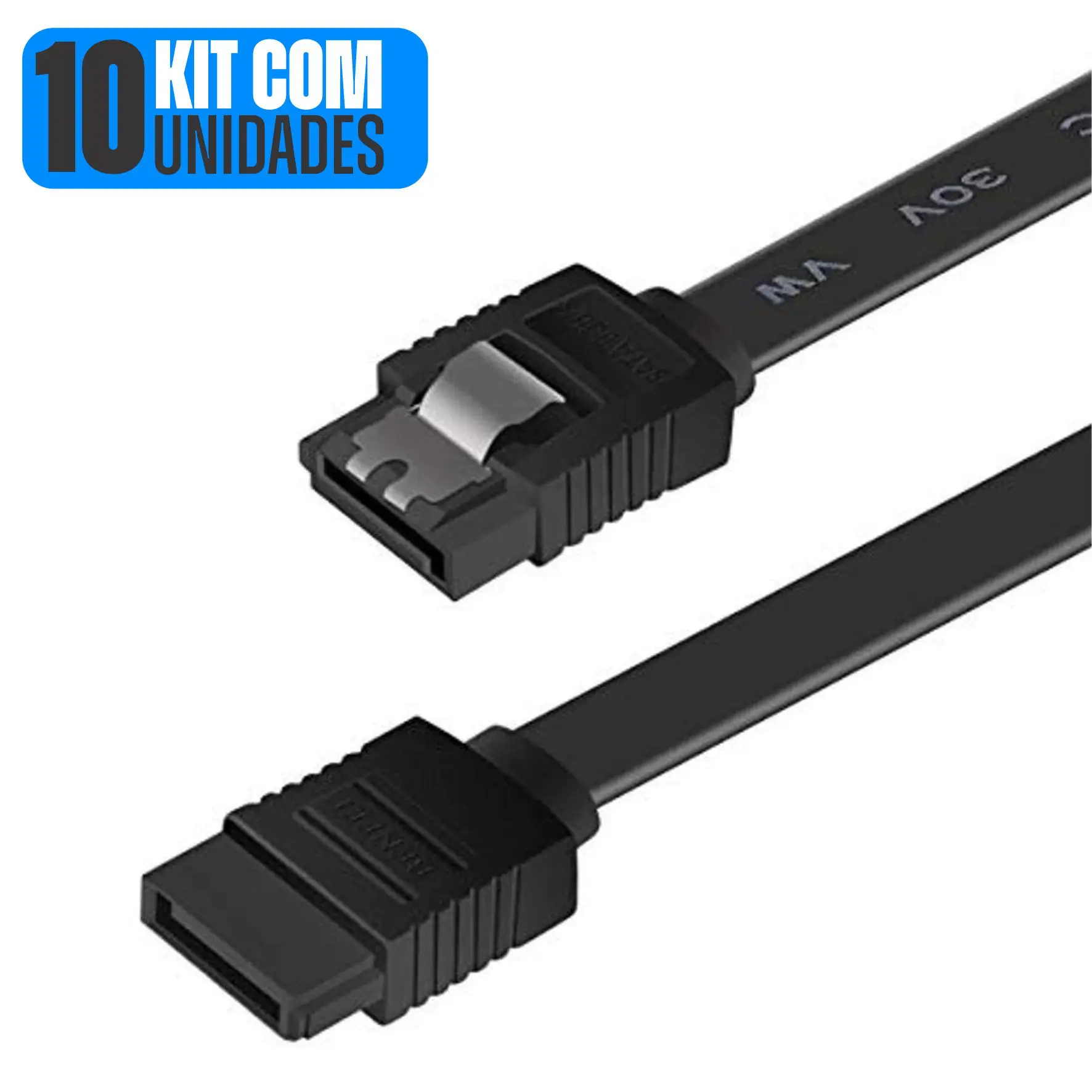 10 Sata 3 6 Gb/s Data Cable Kit With Lock 40cm Right Connector HD Black SSD