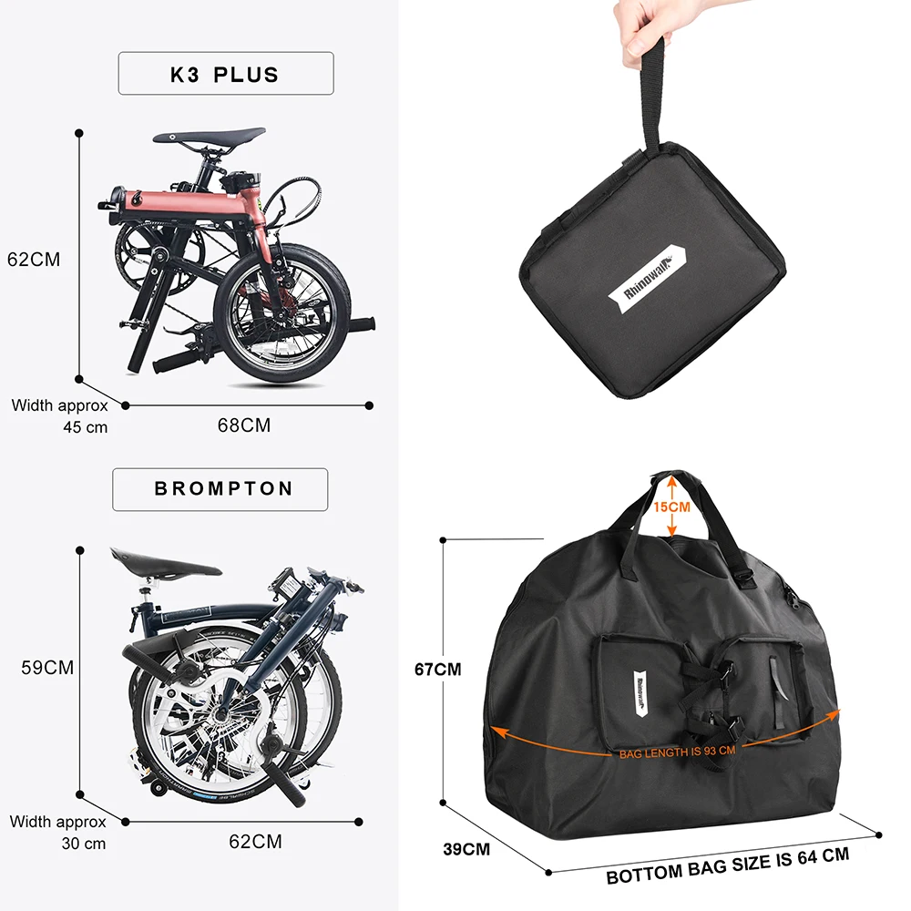 Rhinowalk Folding Bike Carry Bag Fit With 14-20 Folding Bicycle Bike Storage Bag Portable Bicycle Carrying Bag Fit For Brompton