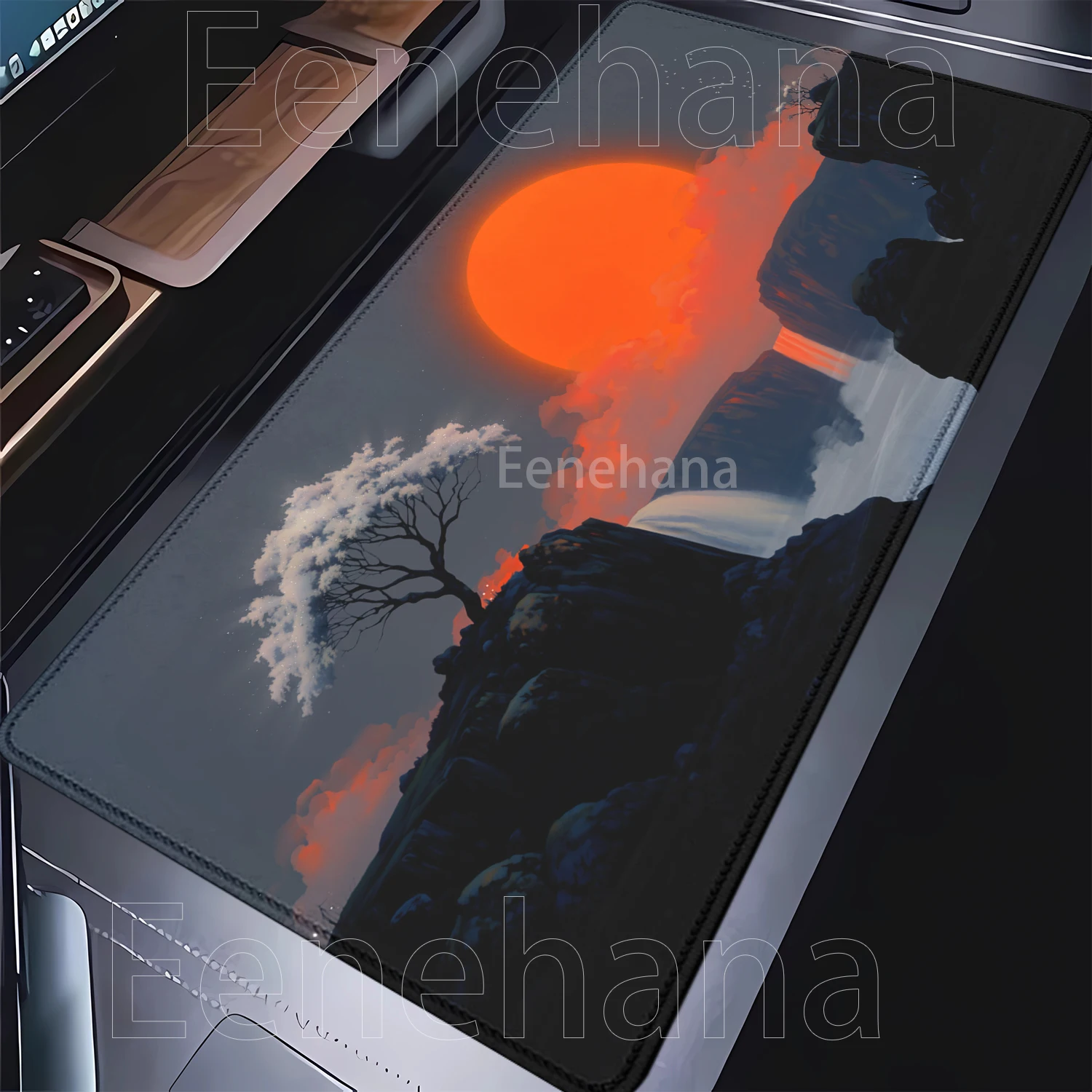 

dusk tree sun waterfall scenery Mousepad Large XXL 400x900mm Mouse Pad PC Gaming keyboard Office overlock HD Printing Desk Mat